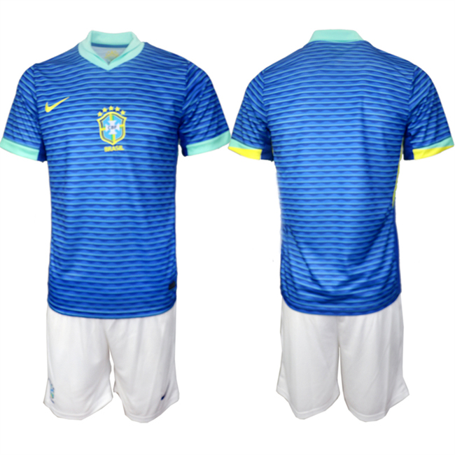 Youth Brazil Custom Blue 2024-25 Soccer Jersey Suit